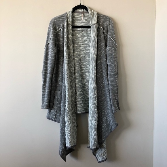 Free People Loop Knit Raw Trim Grey Open Cardigan - Picture 2 of 9